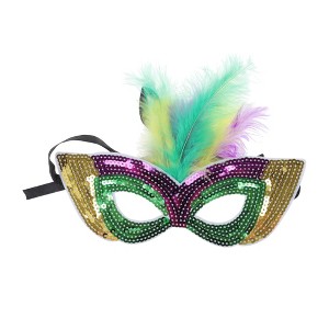 Unique Bargains Colorful Feather Sequins Half Face Party Mask 1 Pc - 1 of 4