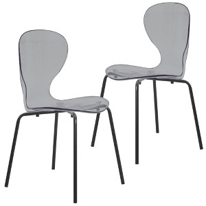 Transparent Dining Chair Stackable Curved Back With Stainless Steel Black Legs Oyster Collection Set of 2 - 1 of 4