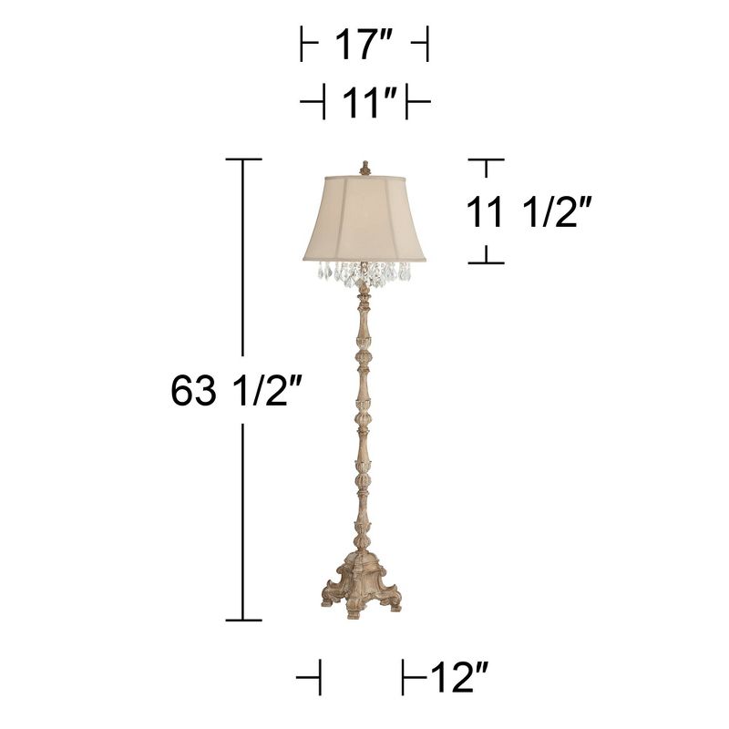 Barnes and Ivy Duval Country Cottage Floor Lamp 63 1/2" Tall Distressed Faux Wood Candlestick Crystal Glass Beading Cream Bell Shade for Living Room, 5 of 11
