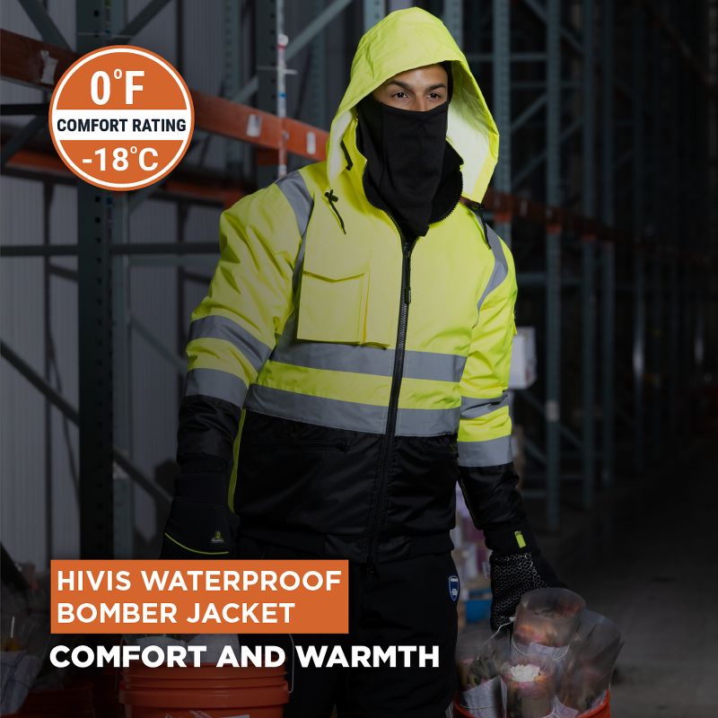 RefrigiWear HiVis Insulated Fleece Lined Waterproof Bomber Jacket, 3 of 8