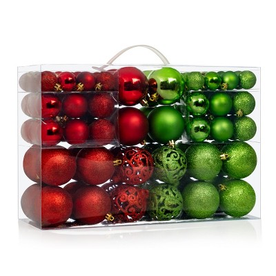 R N' Ds Shatterproof Christmas Ball Ornament - Red and Green - 100 Pack