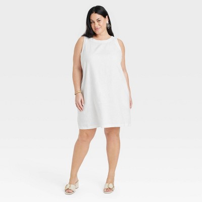 Women's Linen Mini Shift Dress - A New Day™ White 2X