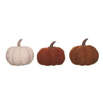 Transpac Polyester Plush Fuzzy Harvest Fall Pumpkin Decor Set of 3, 7.5 x 7.5 x 7.0 inch
