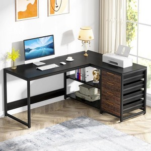 Sapphtopaz L-Shaped Computer Desk with 4 Drawers Reversible Corner Computer Desk with File Cabinets Writing Desk for Home Office, Bedroom - 1 of 4