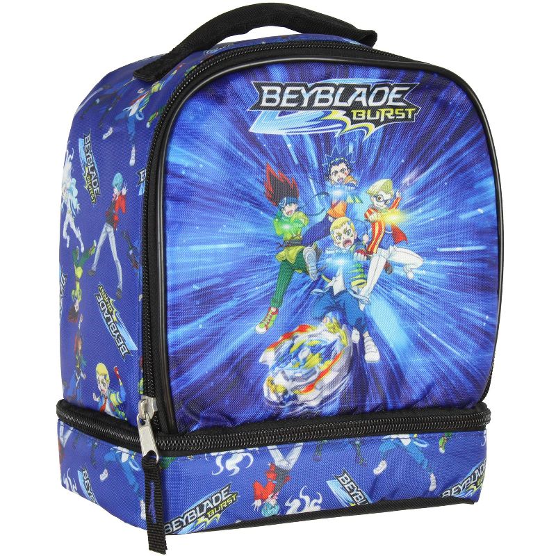 Beyblade Burst Spinner Top Anime Characters Insulated Dual Compartment Lunch Bag Blue, 1 of 10