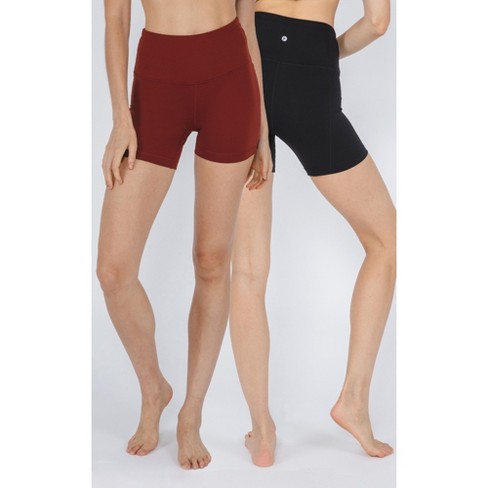 90 Degree By Reflex Womens 2 Pack High Waist Power Flex Yoga Shorts Tummy  Control 5 Biker Shorts - Fired Brick / Black - Small : Target