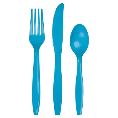 24ct Turquoise Blue Assorted Plastic Disposable Silverware Flatware