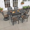 7-Piece Cast Aluminum Patio Dining Set with Oval Table, 2 swivel chairs and 4 fixed dining chairs, Brown Cushions and Umbrella Hole - 3 of 4