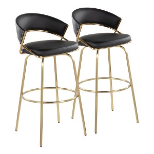 30" 360° Swivel Bar Stools with Faux Leather Upholstered Seat, Metal Frame, and Round Footrest (Set of 2) for Kitchen - 1 of 4