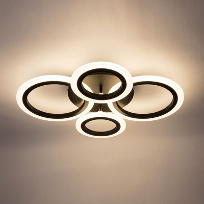 YANSUN 21.7 In. Modern Black LED Flush Mount Ceiling Light with Neutral White Light for Dining Room Bedroom Living Room