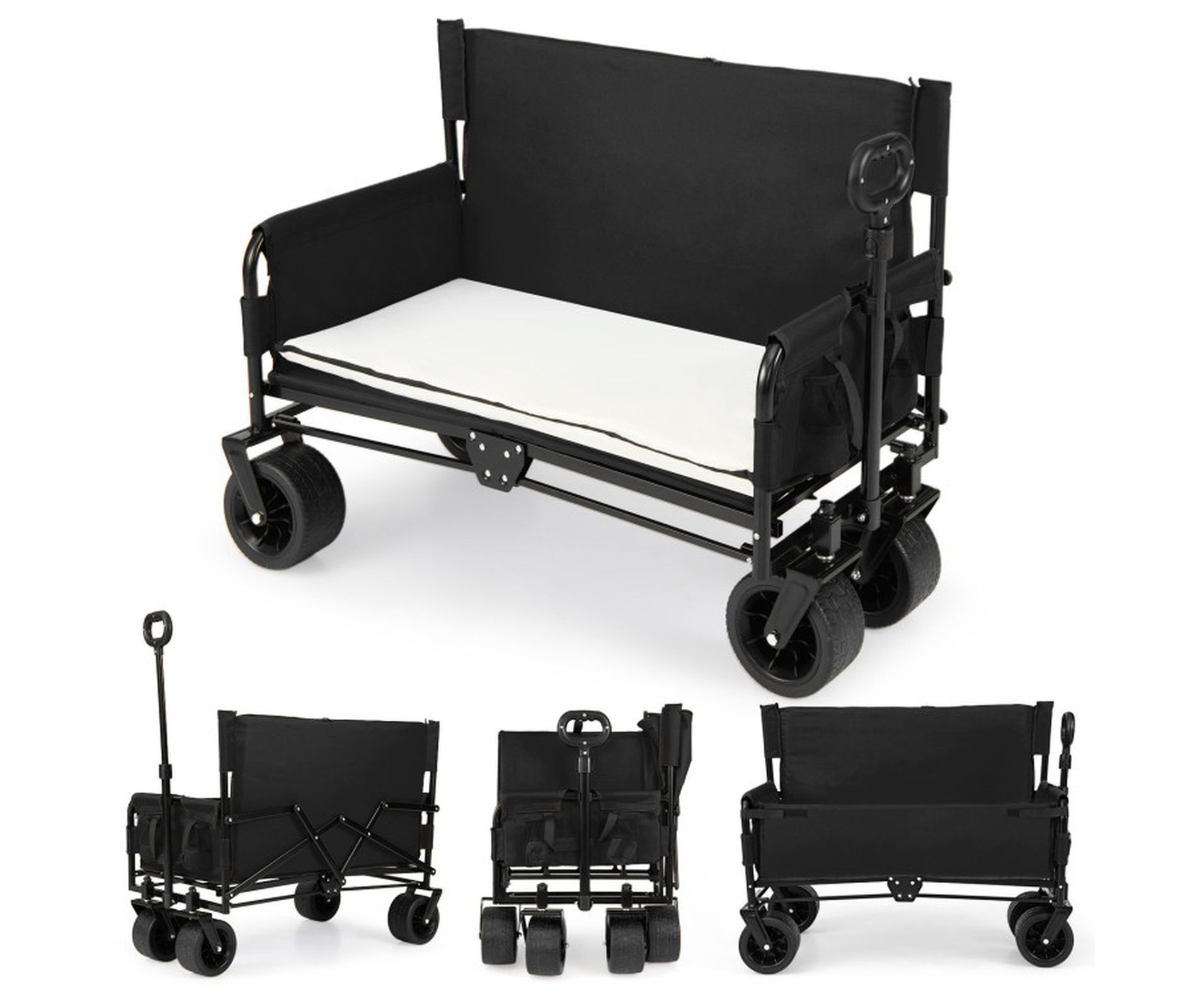 Collapsible Beach Wagon with Bench Seat Combo and Storage, Black