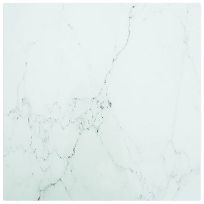 vidaXL Table Top White 27.6"x27.6" 0.2" Tempered Glass with Marble Design