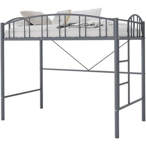 homfan Heavy Duty Metal Loft Bed Twin Size with Ladder and Arched Guardrail,Sturdy Steel Slats Support,Space-Saving Design,No Box Spring Needed,Gray - 1 of 4