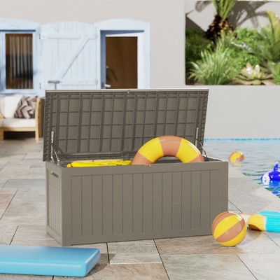 Maggift Deck Box, 230GAL Outdoor Storage Box, Patio Gardening Tools, Water and UV Resistant for Patio, Garden, Lawn, Brown, 57.9"*32.2"*33.7"