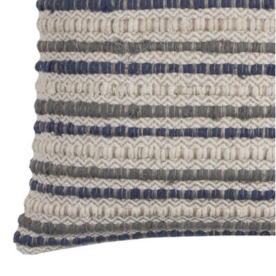 Blue and Beige Striped Linen Cotton Square Throw Pillow