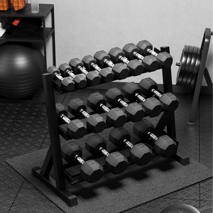 9-Piece Hex Dumbbell Set with Stand (5-45 lbs) - Durable Rubber Coated Weights for Strength Training - 1 of 4