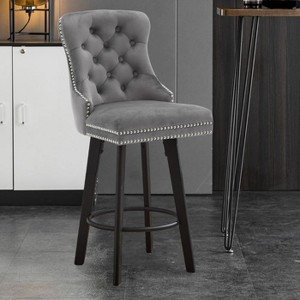 CAVINAS Velvet Swivel Bar Stools with Nailhead Design and Solid Wood Legs, 360-Degree Rotation, for Home Bar, Kitchen Island, Set of 2 - 1 of 4
