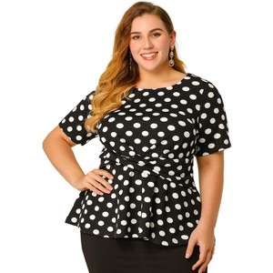 Agnes Orinda Women's Plus Size Crew Neck Twisted Knot Front Short Sleeves Summer Peplum Blouses - 1 of 4