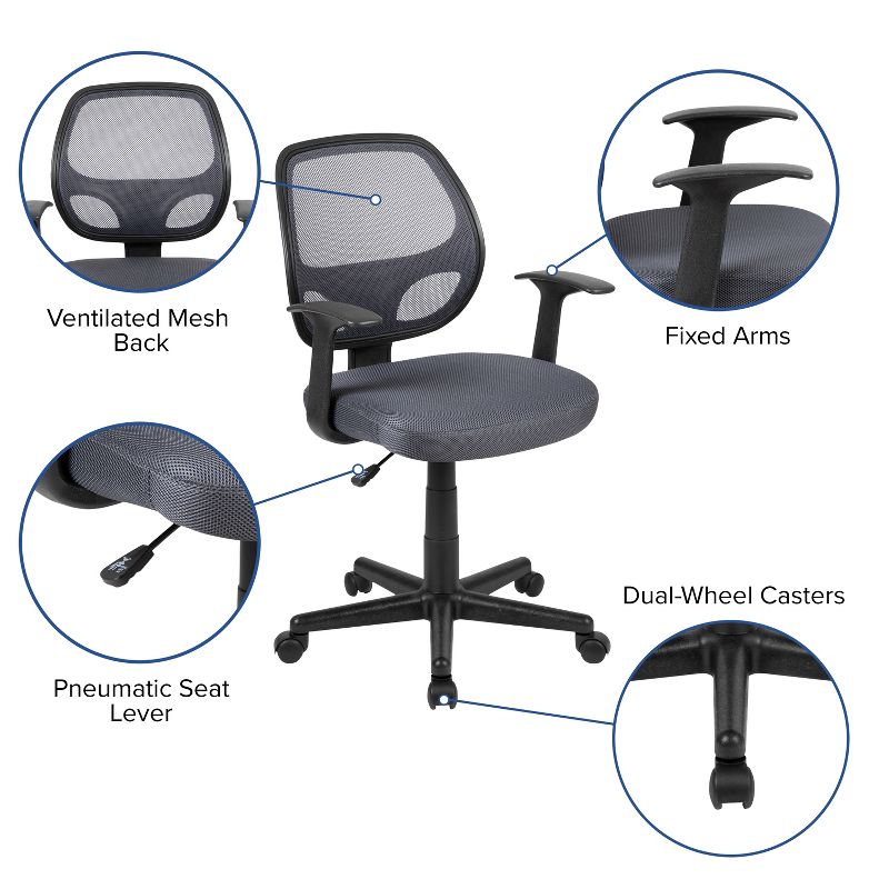 Flash Furniture Flash Fundamentals Mid-Back Mesh Swivel Ergonomic Task Office Chair with Arms, 6 of 15