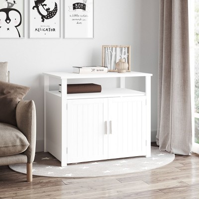 LAOTIES Wooden Hidden Cat Litter Box Enclosure,Indoor Litter Box Furniture with Divider and Storage