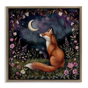 Stupell Industries Woodland Fox Night Forest Black Floater Framed Canvas Wall Art - 1 of 4