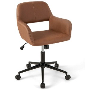 Costway Leathaire Home Office Chair with Ergonomic Backrest Padded Armrests Casters - 1 of 4