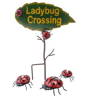 Wind & Weather 4-Piece Metal Ladybug Crossing Garden Decoration