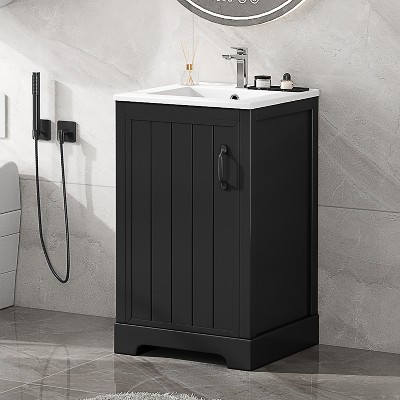 NicBex Bathroom Vanity with Sink, Bathroom Cabinet Storage, 1 Soft Closing Cabinet Door with Double Shelves for Bathroom