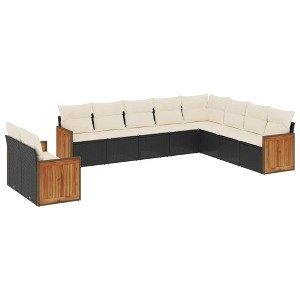 vidaXL 10 Piece Patio Sofa Set with Cushions Black and Cream Poly Rattan - Without Table - 1 of 4