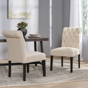 Classic Ivory Dining Chairs with Roll-Top Design - Pack of 2 - 1 of 3