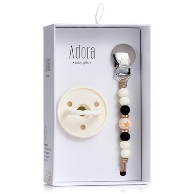 Baby Soother Silicone Pacifiers & Coordinating Mini Clip – Scalloped/Classic Design Infants Self-Soothing & Comforting Gift Set of 2 for Newborns