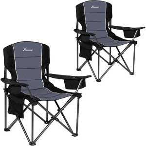 Romswi Outdoor Potable Camp Chair Oversized Folding Camping Chair with Adjustable Arm Straps, 450lbs Capacity Cup Holder Cooler Bag, Black 2-Pack - 1 of 4