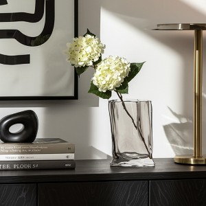 Modern Glass Vase - Handcrafted Decorative Centerpiece for Home & Office - Elegant Glass Flower Vase for Bedroom, Living Room & Dining Table - 9" Gray - 1 of 4