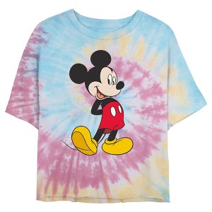 Juniors Womens Mickey & Friends Smiling Mickey Mouse Portrait Crop T-Shirt - 1 of 4
