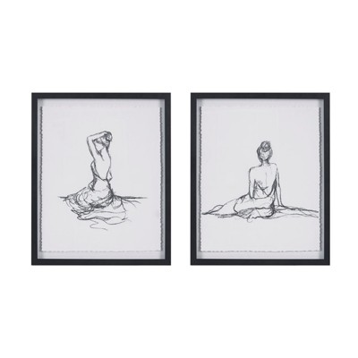 VisioGear 2PCS Sketch Framed Glass and Matted Wall Art Set, Sketch Pictures for Hallway Office Wall Decor, White&Black, 21"*17"*1.05"