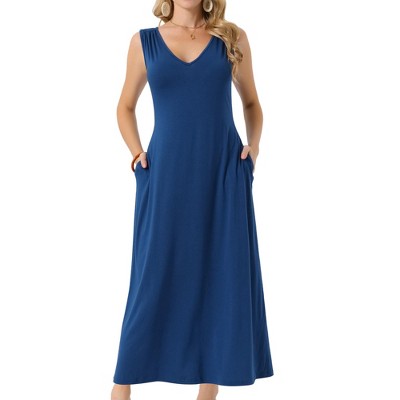 INSPIRE CHIC Women's Sleeveless Tie-Waist Knit Beach Tank Casual Maxi Dress with Pockets