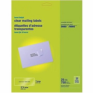 MyOfficeInnovations Laser/Inkjet Address Labels 1" x 2 5/8" Clear 30 Labels/Sheet 575748 - 1 of 4