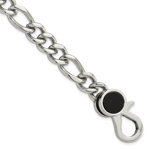 Black Bow Jewelry Men's Stainless Steel & Black Agate Fancy Figaro Chain Bracelet, 8 In - 1 of 4