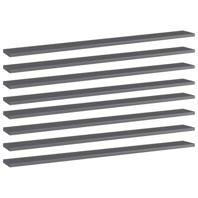 vidaXL Bookshelf Boards 8 pcs High Gloss Gray 39.4 in.x3.9 in.x0.6 in. Engineered Wood