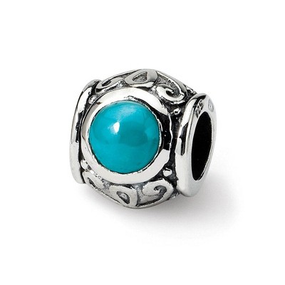 Black Bow Jewelry Sterling Silver and Blue-Green CZ Barrel Bead Charm