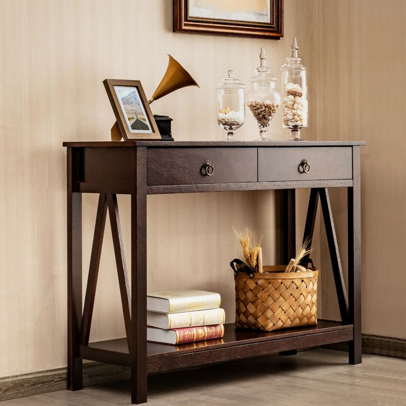 Costway Console Table Accent Sofa Side Table with Drawer Shelf Entryway Espresso, 4 of 11
