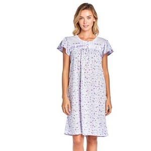 Casual Nights Women's Short Sleeve Floral And Lace Nightgown - 1 of 4