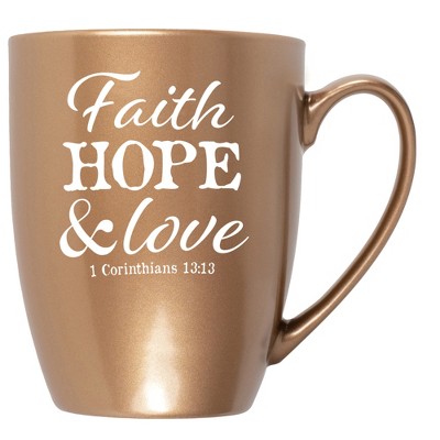 Elanze Designs Faith, Hope & Love 1 Corinthians 13:13 Bronze 10 ounce New Bone China Coffee Cup Mug