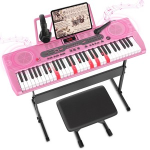 SKONYON 61-Key Beginners Electronic Keyboard Piano Set with Lighted Keys LCD Screen 3-Teaching Modes, Pink - 1 of 4