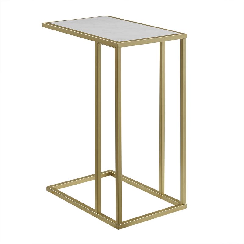 23&#34; Modern Rectangle Two-Tone C Side Table with Metal Base Faux Marble Gold - Saracina Home, 5 of 9