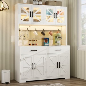 71" Pantry Cabinet, Kitchen Hutch with RGB Light & Power Outlet, Farmhouse Coffee Bar with Door Racks - 1 of 4