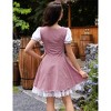 Women's Traditional Cultural Dress Checkered Lace Design Square Neck Puff Sleeve Pullover Outfit - 2 of 4