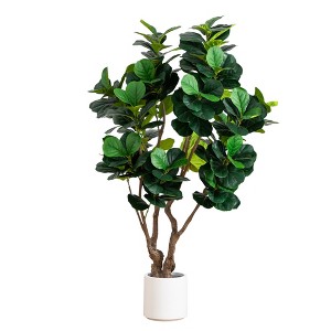 Nearly Natural 6-ft Artificial Grand Fiddle Leaf Tree in White Decorative Planter - 1 of 1