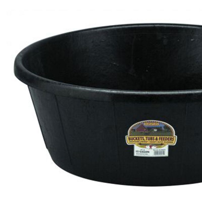 Little Giant Durable Indoor Outdoor Weatherproof 15 Gallon Rubber Tub Feeder Pan Bowl for Livestock Feeding and Other Chores, Black, 2 of 5