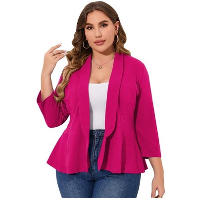 KOJOOIN Women's Plus Size Casual Open Front Blazer - Long Sleeve Cardigan Jacket For Work & Office (Red, 4XL)
